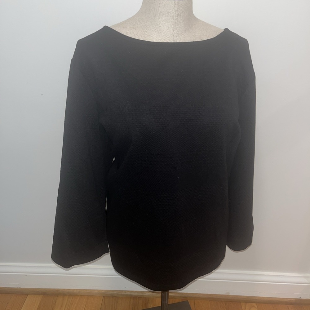 Chico's Top Womens‎ 3 Casual Knit Shirt Stretch Round Neck Black Long Sleeve